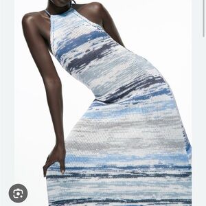 Zara Women's Grey and Blue Dress